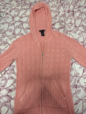 New York & Company Cable Knit Zip Hoodie - Dusty Rose